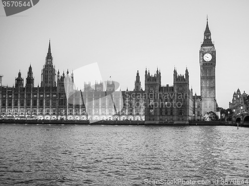 Image of Black and white Houses of Parliament in London