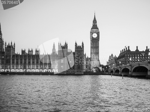 Image of Black and white Houses of Parliament in London