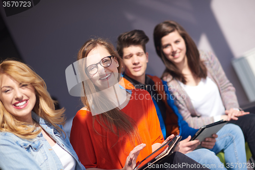 Image of students group working on school  project  together