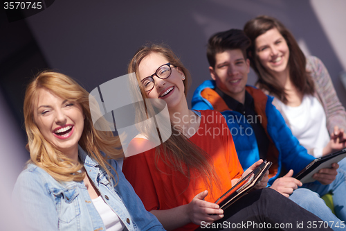 Image of students group working on school  project  together