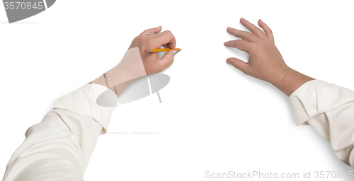 Image of Male Hands Sketching With Pencil on White