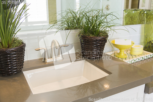 Image of New Modern Bathroom Sink, Faucet, Subway Tiles and Counter 