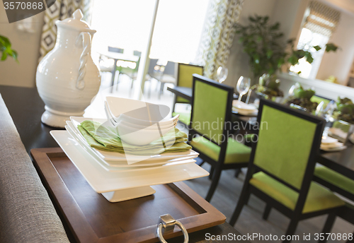 Image of Dining Area of Home with Apple Green Accents