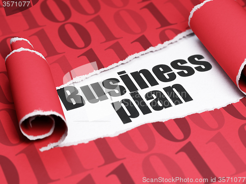 Image of Business concept: black text Business Plan under the piece of  torn paper