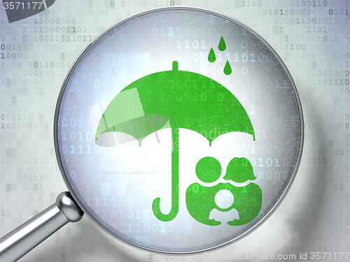 Image of Privacy concept: Family And Umbrella with optical glass on digital background