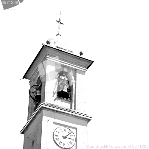 Image of ancien clock tower in italy europe old  stone and bell