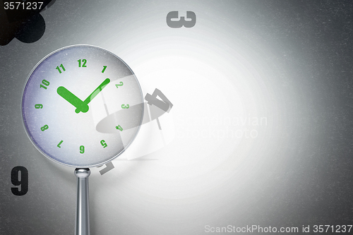 Image of Timeline concept:  Clock with optical glass on digital background