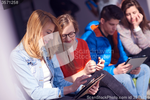 Image of students group working on school  project  together