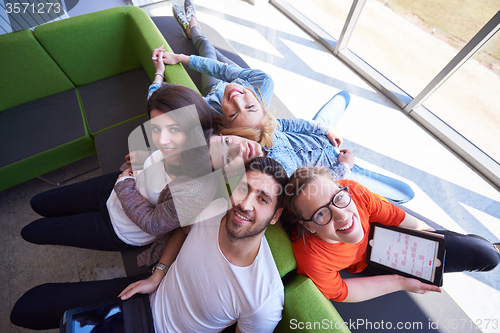 Image of students group working on school  project  together