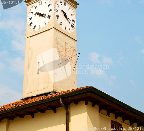 Image of ancien clock tower in italy europe old  stone and bell