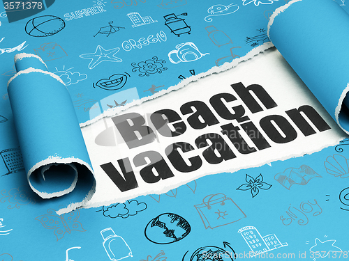 Image of Travel concept: black text Beach Vacation under the piece of  torn paper