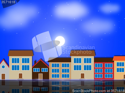 Image of Moon Houses Shows Night Time And Apartment