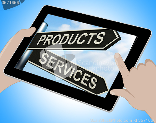Image of Products Services Tablet Shows Business Merchandise And Service