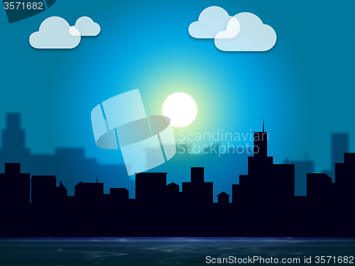 Image of Evening Sky Indicates Night Time And Cityscape