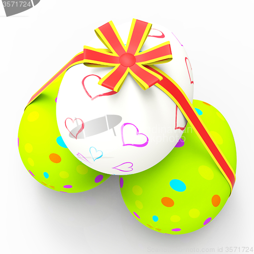 Image of Easter Eggs Represents Gift Ribbon And Bow