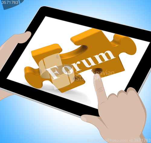 Image of Forum Tablet Shows Internet Discussion And Exchanging Ideas