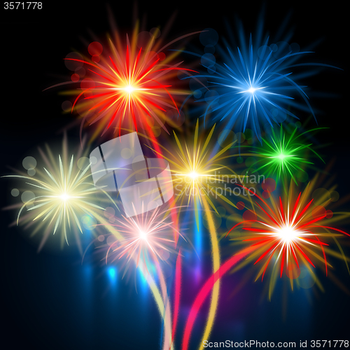 Image of Color Fireworks Represents Night Sky And Celebrations