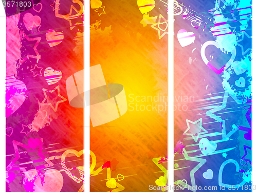 Image of Grunge Background Shows Heart Shapes And Colorful