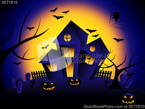 Image of Haunted House Means Trick Or Treat And Autumn