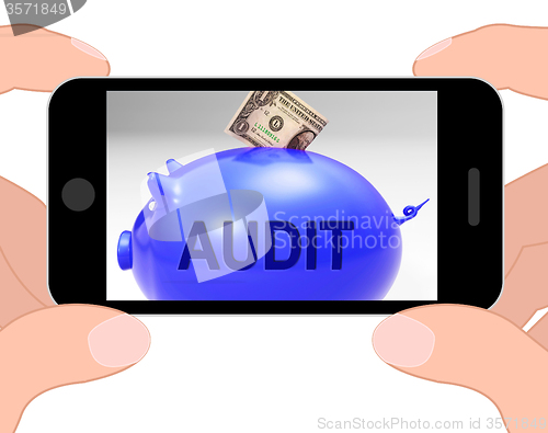 Image of Audit Piggy Bank Displays Auditing Inspecting And Finances