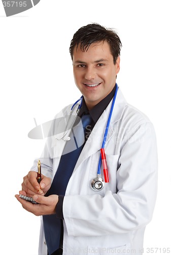 Image of Smiling Doctor with writing pen and pad