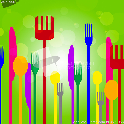 Image of Forks Knives Shows Utensil Food And Green