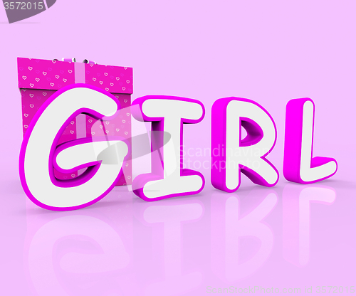 Image of Girl Giftbox Shows Young Woman And Celebrate