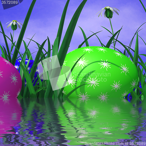 Image of Easter Eggs Represents Green Grass And Environment
