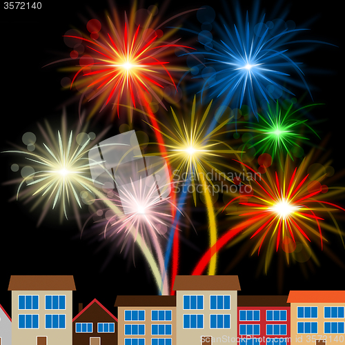 Image of Color Fireworks Indicates Night Sky And Celebrating