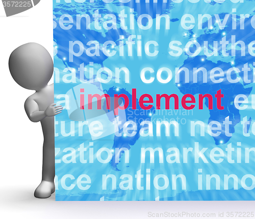 Image of Implement Word Cloud Sign Shows Implementing Or Executing A Plan