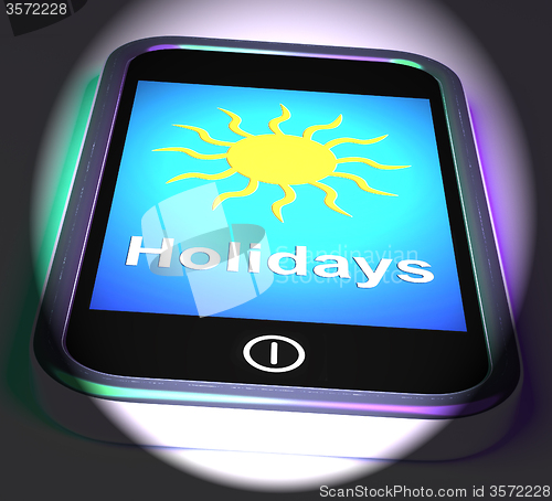 Image of Holidays On Phone Displays Vacation Leave Or Break