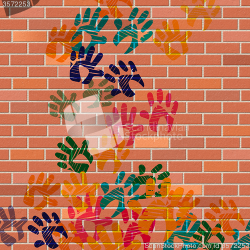 Image of Wall Handprints Represents Painted Construction And Cement