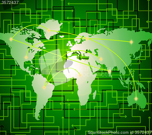 Image of World Map Indicates Lan Network And Communication