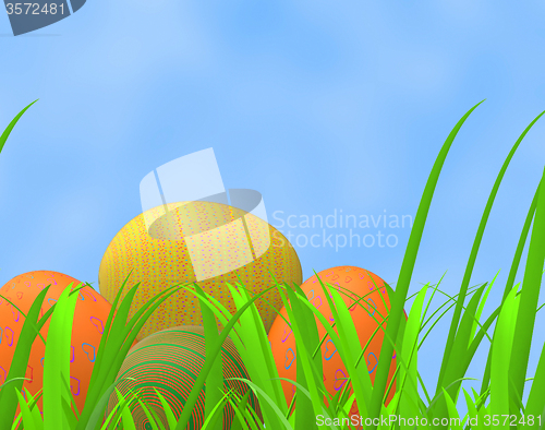 Image of Easter Eggs Means Green Grass And Pasture