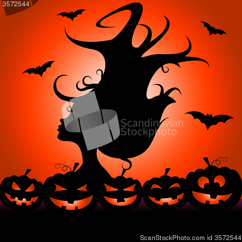 Image of Woman Pumpkin Means Trick Or Treat And Bats