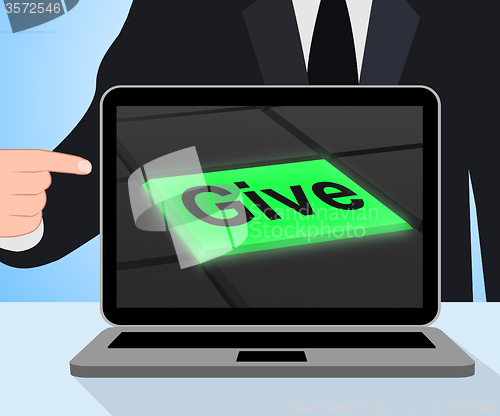 Image of Give Button Displays Bestowed Allot Or Grant