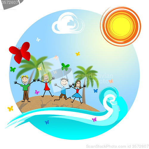 Image of Tropical Island Means Go On Leave And Kids