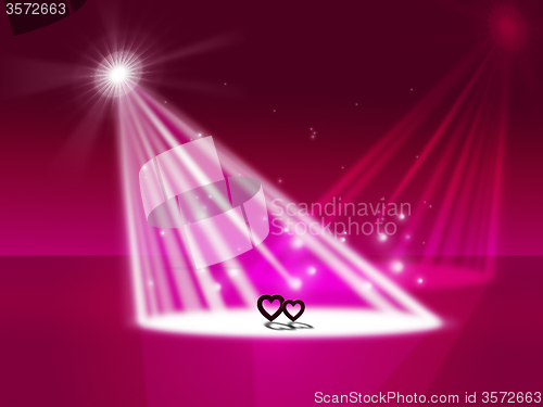 Image of Spotlight Heart Indicates Valentine Day And Entertainment