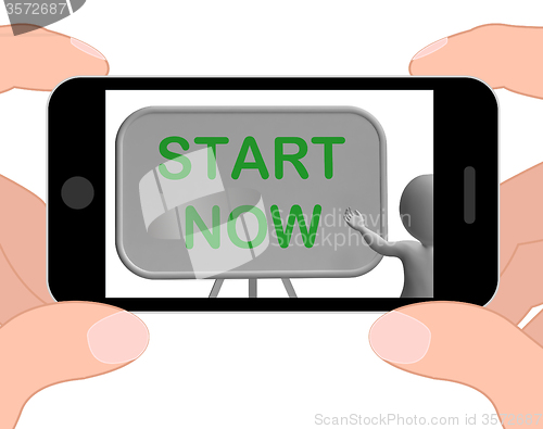Image of Start Now Phone Means Begin Today And Immediately