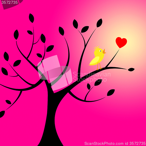 Image of Heart Birds Means Valentines Day And Branch