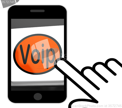 Image of Voip Button Displays Voice Over Internet Protocol Or Broadband T