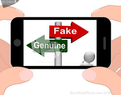 Image of Fake Genuine Signpost Displays Authentic or Faked Product