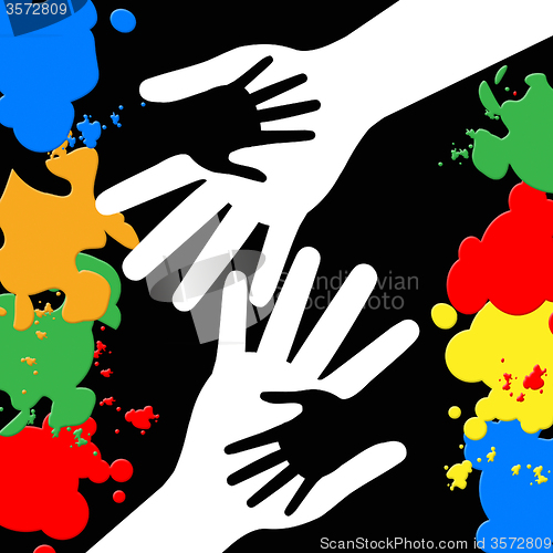 Image of Holding Hands Represents Paint Colors And Bonding
