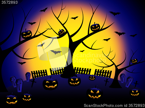 Image of Tree Pumpkin Means Trick Or Treat And Environment