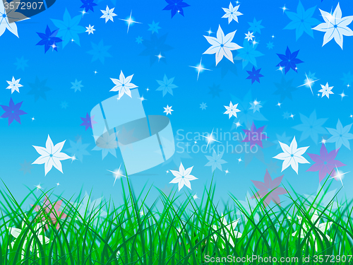 Image of Floral Background Represents Green Grass And Petals