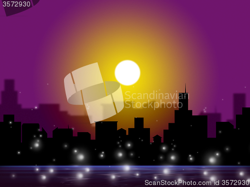 Image of Sunset City Shows Night Time And Darkness