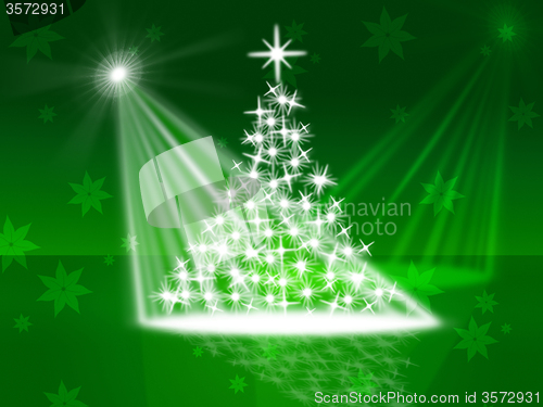 Image of Xmas Tree Represents Lightsbeams Of Light And Celebrate