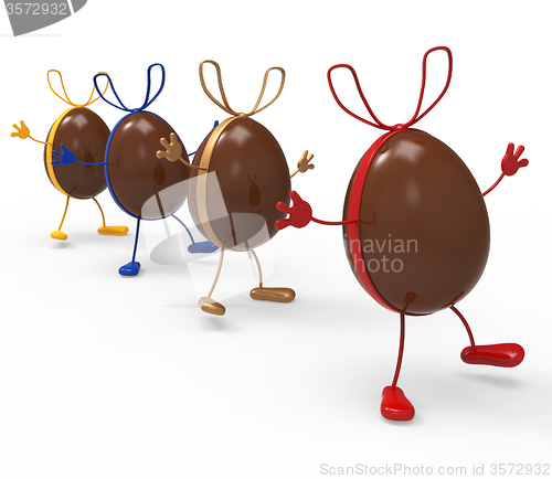 Image of Easter Eggs Shows Gift Bow And Choc