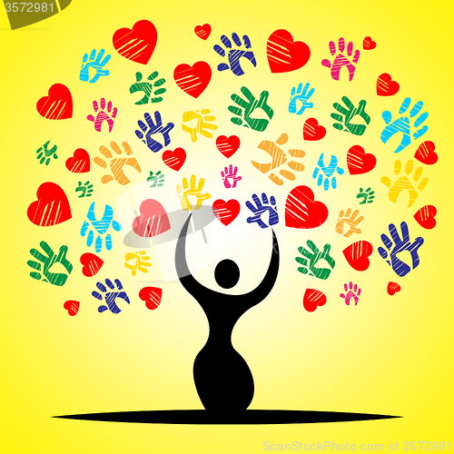 Image of Tree Handprints Means Valentine Day And Childhood