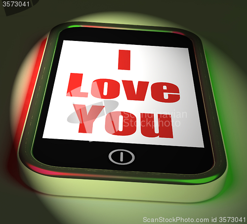 Image of I Love You On Phone Displays Adore Romance